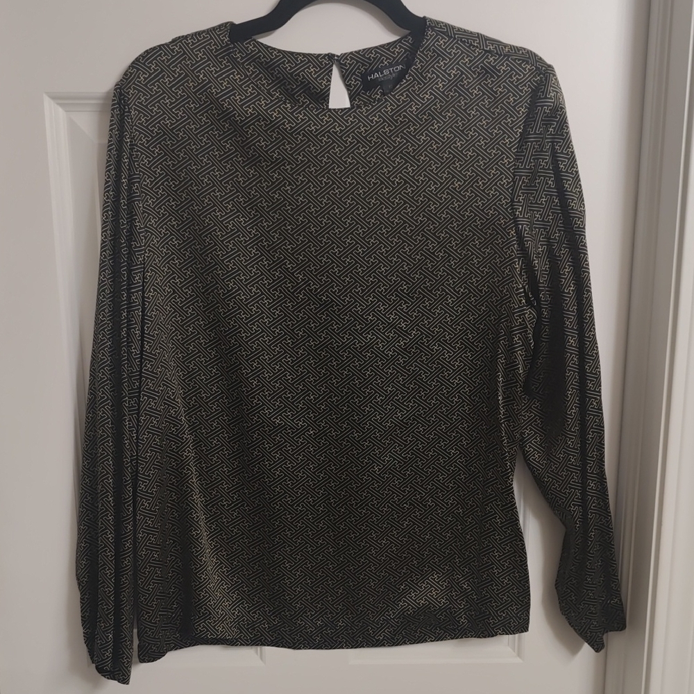 Halston Lifestyle Silk Black and Gold Blouse